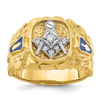 10K Two-tone Yellow and White Gold Nugget Textured Diamond Blue Lodge
Masonic Ring 0.1ctw