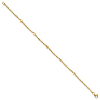 14K Yellow Gold Diamond-cut Beaded Rope Chain Bracelet