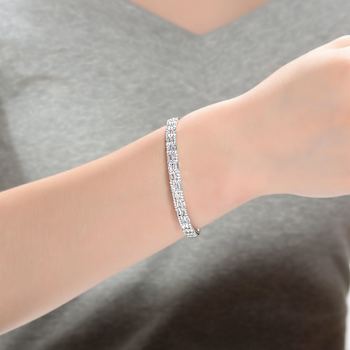 CZ Two-Row Bangle Bracelet In Sterling Silver