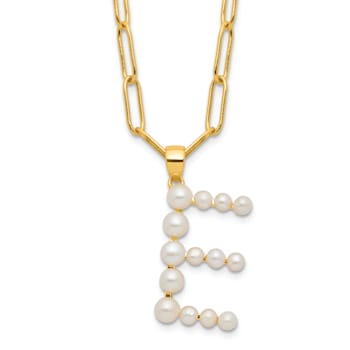 Gold Tone Sterling Silver 3-5.5mm Freshwater Cultured Pearl LETTER E
18-inch Necklace