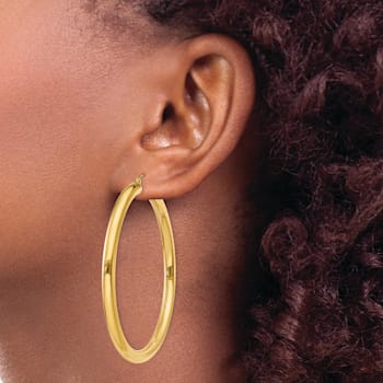 14k Yellow Gold Polished 2 3/16" Tube Hoop Earrings