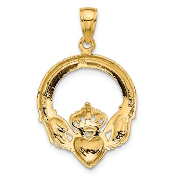 14k Yellow Gold Polished Claddagh Pendant