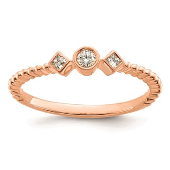 14K Rose Gold Scalloped Band Petite Round Diamond Ring 0.1ctw