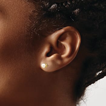 14k Yellow Gold 4-5mm Semi-round Freshwater Cultured Pearl Love Knot
Stud Earrings