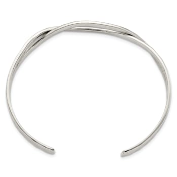 Sterling Silver Polished Hammered Criss Cross Cuff Bracelet