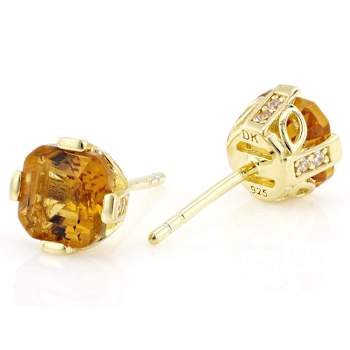 Citrine And White Zircon Asscher Stud Earrings In 18K Gold Over Sterling
Silver 1.92ctw