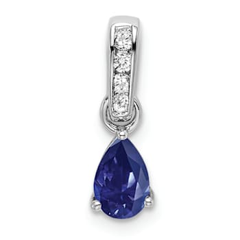 Rhodium Over 10k White Gold 0.5 cttw Pear Lab Created Sapphire and
Accent Diamond Pendant