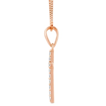 White Cubic Zirconia 14k Rose Gold Cross Pendant With Chain 0.30ctw