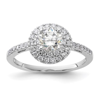 Rhodium Over 14K White Gold Diamond Complete Double Halo Engagement Ring 0.92ctw