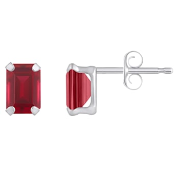 6x4mm Emerald Cut Lab Created Ruby Rhodium Over 10k White Gold Stud Earrings