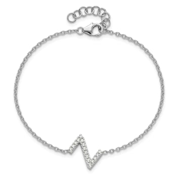 Rhodium Over 14k White Gold Diamond Sideways Letter Z Bracelet