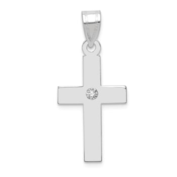 Rhodium Over 14k White Gold Diamond Cross Pendant