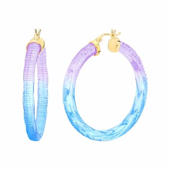 14K Yellow Gold Over Sterling Silver Painted Hoops in Purple and Blue
