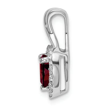 Rhodium Over 14k White Gold Garnet and Diamond Halo Heart Pendant
