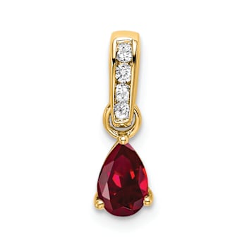 10k Yellow Gold 0.5 cttw Pear Lab Created Ruby and Accent Diamond Pendant