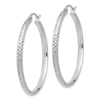 Rhodium Over 14k White Gold Diamond-Cut 1 7/16" Hoop Earrings