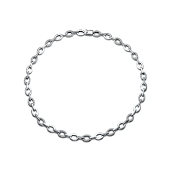 Pave CZ Oval Link Chain Necklace In Sterling Silver 16 Inch