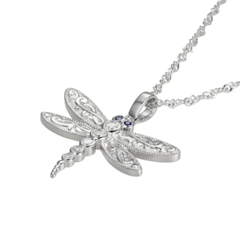 White Cubic Zirconia Platineve® Dragonfly Pendant With Chain 0.32ctw