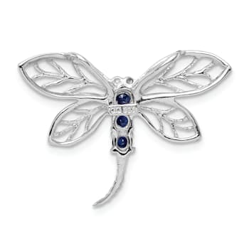 Rhodium Over Sterling Silver Sapphire Dragonfly Slide Pendant
