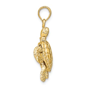 14k Yellow Gold Textured Sea Turtle with Moveable Head and Legs Pendant