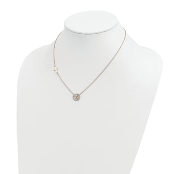 14K Yellow Gold Rhodium-plated Diamond-cut Angel and Cross Necklace