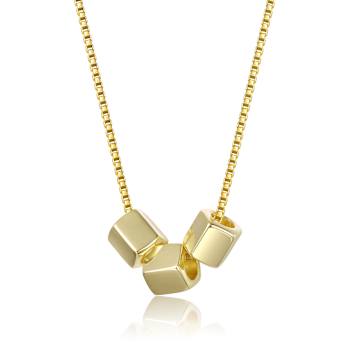 Cube Beaded Statement Necklace In 14K Gold Over Brass