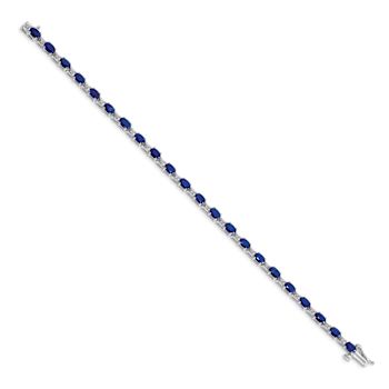 Rhodium Over 10k White Gold Diamond and Sapphire Bracelet