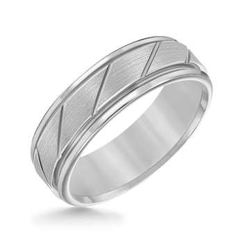 7mm Diagonal-Cut Comfort Fit Band in Gray Tungsten Carbide with Satin Finish
