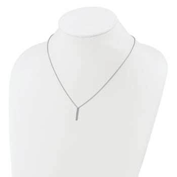 Rhodium Over Sterling Silver Polished Cubic Zirconia Bar Necklace
