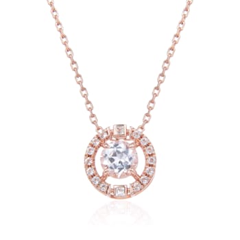Round White Topaz 14K Rose Gold Over Sterling Silver Pendant with Chain