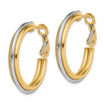 14k Yellow Gold and 14k White Gold Polished 1 1/8" Hoop Earrings