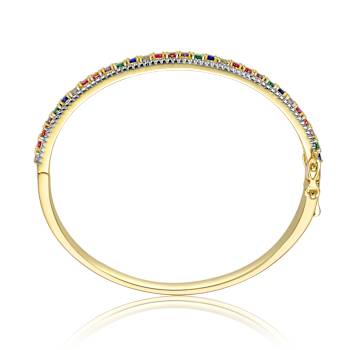 Multi-Color CZ Bangle Bracelet In 14K Gold Over Brass