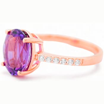 11x9mm Oval Amethyst and White CZ 18K Rose Gold Over Sterling Silver
Ring, 3.11ctw