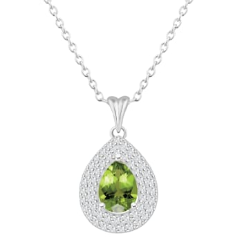 8x5mm Pear Shape Peridot And White Topaz Rhodium Over Sterling Silver
Double Halo Pendant w/Chain
