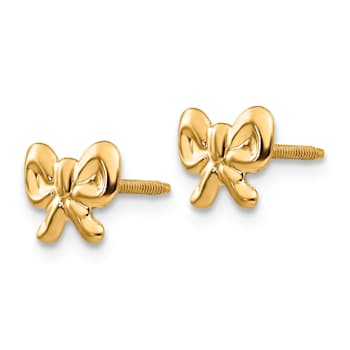 14K Yellow Gold Bows Screwback Earrings