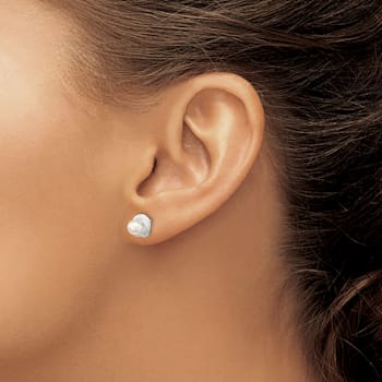 Rhodium Over Sterling Silver Polished Freshwater Cultured Pearl Post Earrings