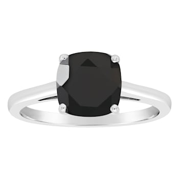 8mm Square Cushion Black Onyx Rhodium Over Sterling Silver Ring