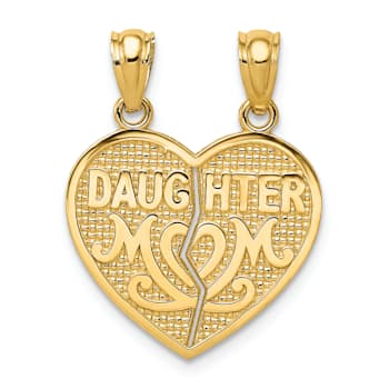 14K Yellow Gold Satin and Polished DAUGHTER-MOM Break Apart Heart Pendant