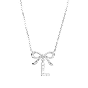 Initial L Bow CZ Necklace In Sterling Silver 0.23ctw