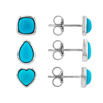 Turquoise Rhodium Over Sterling Silver Earring Set Of 3