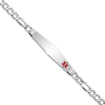 Rhodium Over 14k White Gold Medical Soft Diamond Shape Red Enamel Figaro
Link ID Bracelet