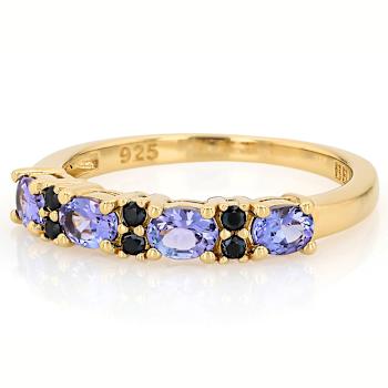 Tanzanite And Black Spinel Ring In 18K Gold Over Sterling Silver 0.71ctw