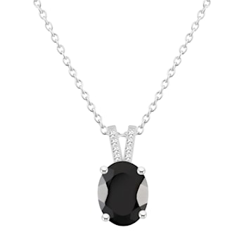 10x8mm Oval Black Onyx With Diamond Accents Rhodium Over Sterling Silver
Pendant with Chain