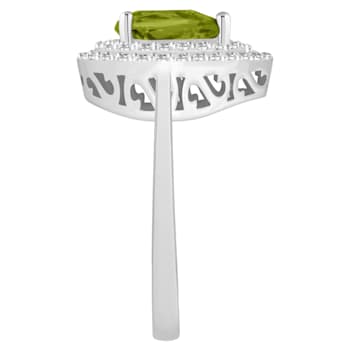 8x5mm Pear Shape Peridot And White Topaz Accents Rhodium Over Sterling
Silver Double Halo Ring