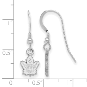Rhodium Over Sterling Silver NHL Toronto Maple Leafs LogoArt Dangle Earrings