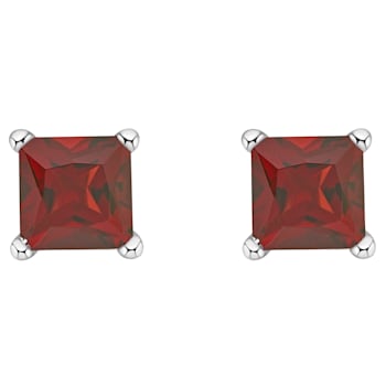 4mm Princess Cut Garnet 14k White Gold Stud Earrings