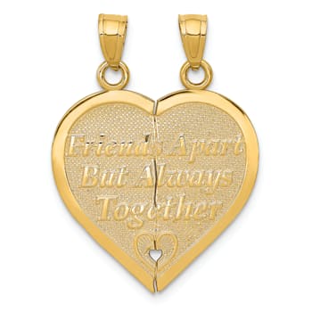 14k Yellow Gold Brushed Reversible Forever and Ever Break-Apart Heart Pendant