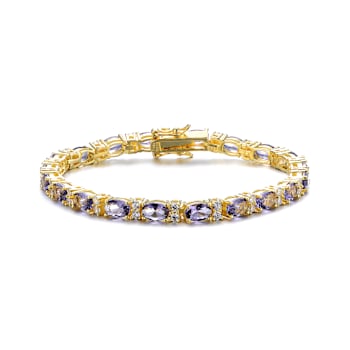 Amethyst Color CZ Tennis Bracelet In 14K Gold Over Sterling Silver