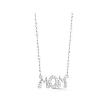 Sterling Statements Rhodium Over Sterling Silver CZ MOM Necklace