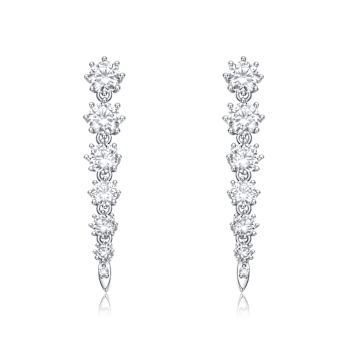 Linear Fringe CZ Drop Earrings In Sterling Silver